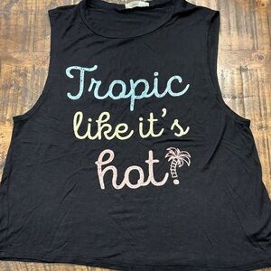 Black Graphic Muscle Tee - Tropic Like It's Hot